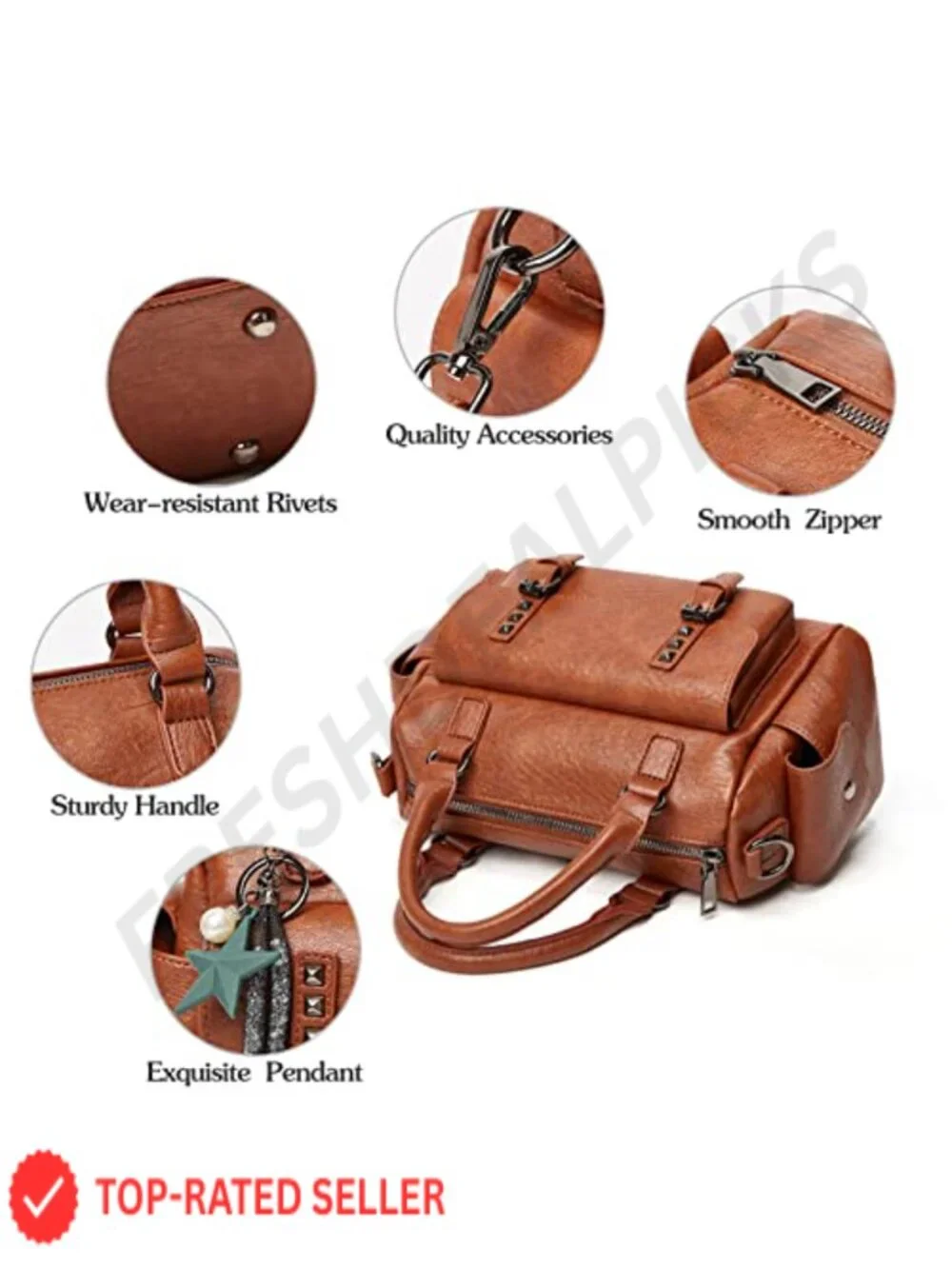 PU Leather Satchel Handbag with Pendant Crossbody Shoulder Bag